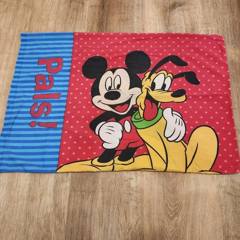 Vtg Disney Mickey Mouse & Pluto Double Sided Color Block Standard Pillow Case